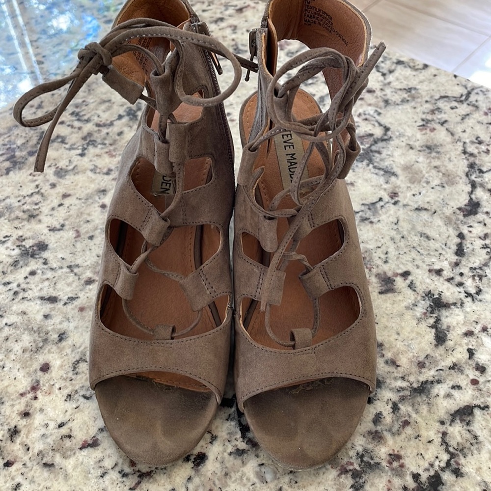Lace up heeled open toe booties